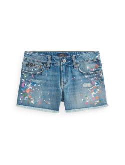 Big Girls Paint-Splatter Denim Shorts