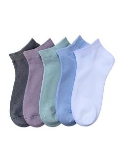 Serisimple Women Bamboo Ankle Socks Ankle Length Thin Sock Odor Resistant Low Cut Sock 5 Pairs
