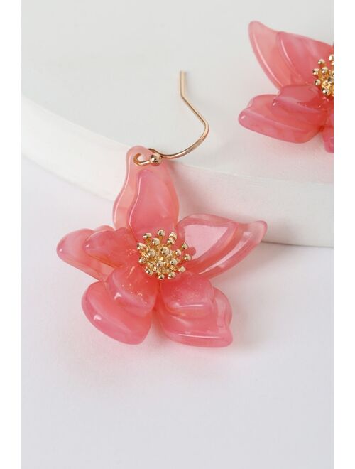 Lulus Riya Gold and Pink Flower Earrings