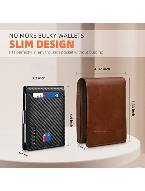 RUNBOX Mens Slim Wallet with Money Clip RFID Blocking Front Pocket Bifold Minimalist Credit Card Holder for Men with Gift Box