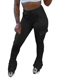 SHINFY Women's Stacked Leggings Pants,Casual Bell Bottom Yoga Pants Ruched Jogging Sweatpants