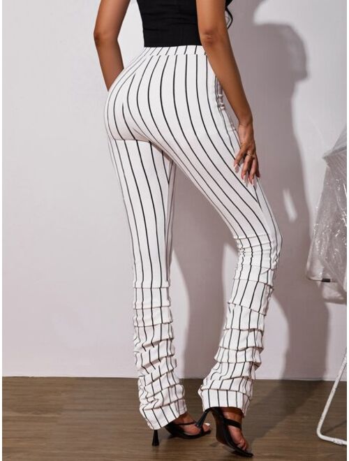 SHEIN SXY High Waist Striped Print Stacked Pants