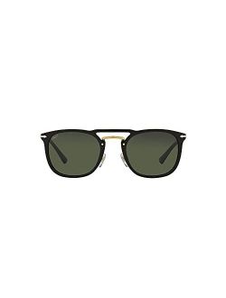 PO3265S Square Sunglasses, Black/Gold, 50mm