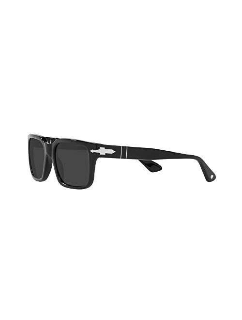 Persol PO3272S Polarized Rectangular Sunglasses, Black, 53mm