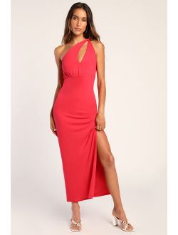 The Real Thing Hot Pink Asymmetrical One-Shoulder Maxi Dress