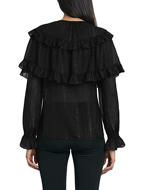 BCBGMAXAZRIA Woven Ruffle Top