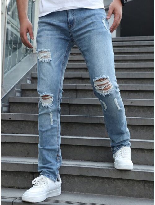Buy Shein Men Ripped Detail Straight Leg Jeans online | Topofstyle