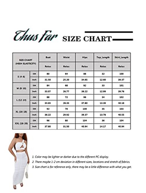 Thusfar Women's Sexy 2 Piece Midi Dress Outfits Summer Hollow Out Crop Top and Ruched Long Skirts Sets Party Dresses