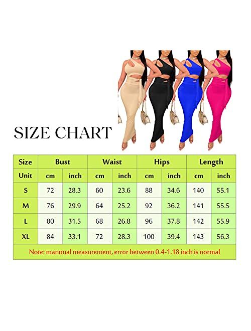 ZAYAKUZU Womens Sexy Sleeveless Halter Cut Out 2 Piece Tank Crop Top Bodycon Tie Skirts Set Maxi Dress