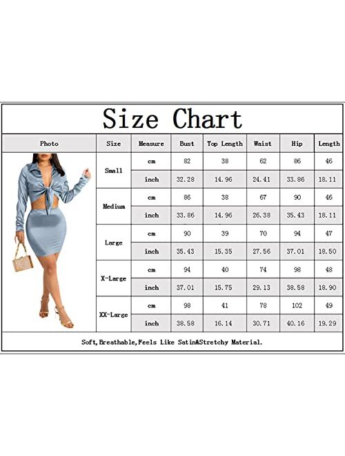 Yousexy Women's Club Night Out Dress-Sexy Long Sleeve 2 Piece Outfits Tie Front Crop Top and Mini Bodycon Skirt Set