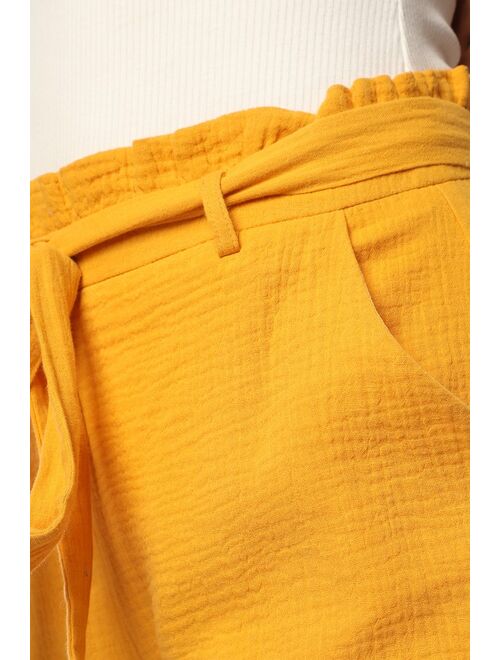 Lulus Friendship Mustard Yellow Paperbag Waist Shorts