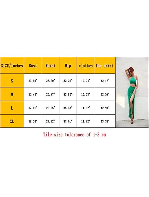 Popomelo Women's Sexy Halter Neck Backless Lace Up Tops 2 Piece Outfit Split Skirt Bodycon Maxi Skirt