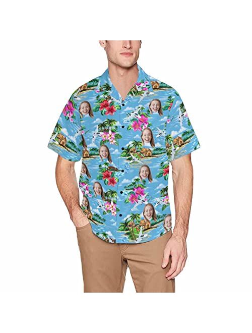 Artsadd Custom Face Funky Hawaiian Shirt Casual Men Pineapple Button Down Shortsleeve Shirts Unisex