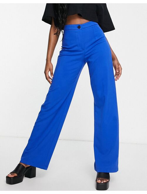 Bershka wide leg slouchy dad tailored pants in bright blue