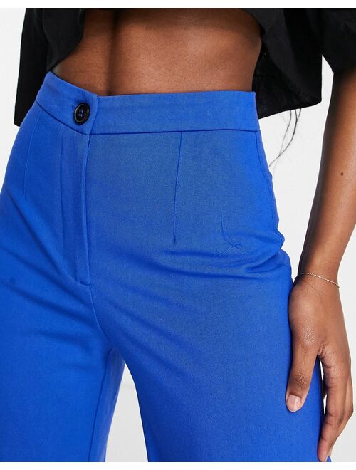 Bershka wide leg slouchy dad tailored pants in bright blue