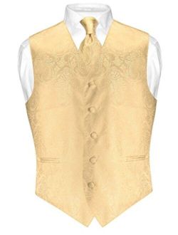 Men's Paisley Design Dress Vest & Necktie Burnt Orange Color Neck Tie Set