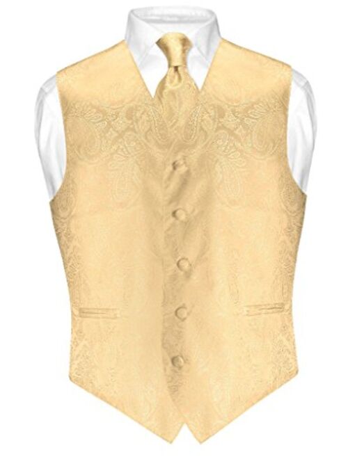 Vesuvio Napoli Men's Paisley Design Dress Vest & Necktie Burnt Orange Color Neck Tie Set