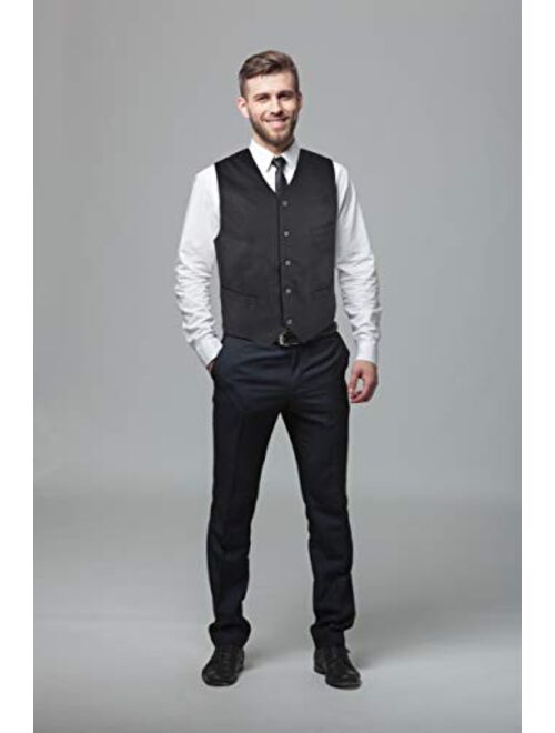 Boxed-Gifts Umo Lorenzo Men Formal Suit Vest, Polly Twill Vest with Adjustable Waistband.