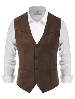 Paul Jones Men's Suede Leather Suit Vest Casual Western Cowboy Waistcoat Vest