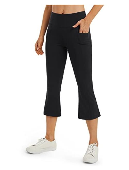 G4Free Crossover High Waisted Bootcut Capris for Women Flare Yoga Pants with Pockets