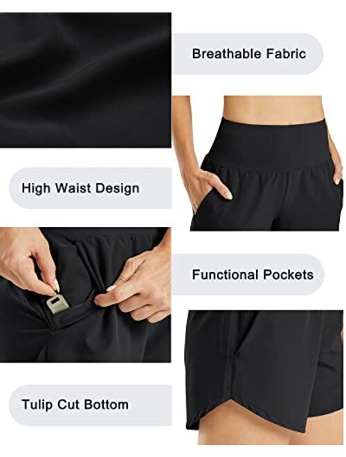 G4Free Womens 5 Inch Running Athletic Shorts with Pockets Lightweight Tennis Shorts for Workout Gym Exercise