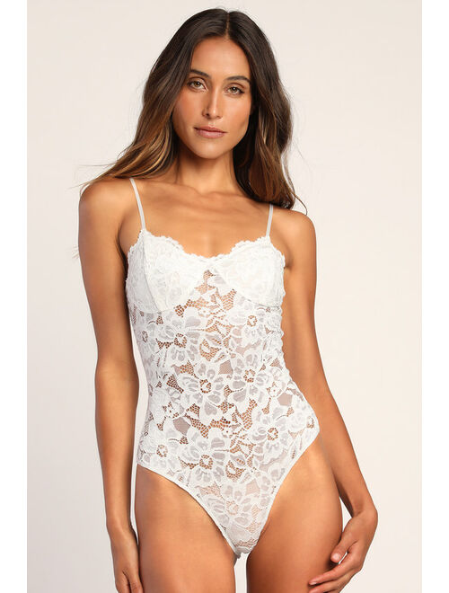 Lulus Lace Is More Ivory Sheer Lace Bodysuit
