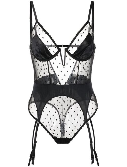 Fleur Du Mal dotty-tulle cupped bodysuit