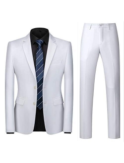MOGU Mens Slim Fit Suit 2 Piece Tuxedo for Daily Business Wedding Party (Suit Jacket + Pants)