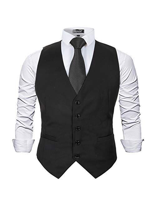 Alizeal Mens Classic Solid Color Business Suit Vest Regular Fit Tuxedo Waistcoat for Wedding