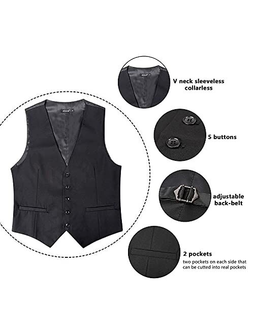Alizeal Mens Classic Solid Color Business Suit Vest Regular Fit Tuxedo Waistcoat for Wedding