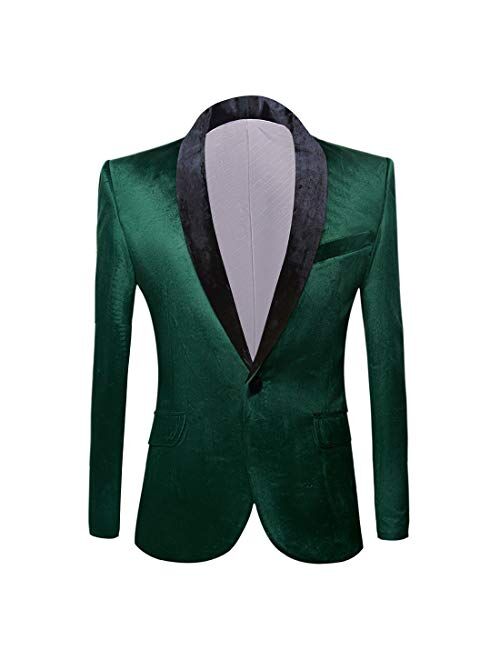 PYJTRL Mens Fashion Velvet Suit Jacket Slim Fit Blazers