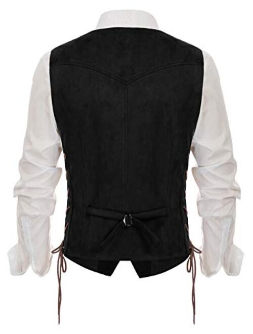 Pj Paul Jones Men's Suede Leather Suit Vest Embroidery Casual Slim Fit Western Vest Waistcoat