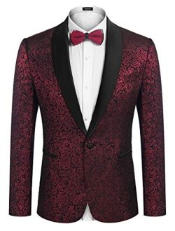 Men's Floral Suit Jacket One Button Stylish Jacquard Dinner Jacket Tuxedo Blazer for Wedding, Party, Prom