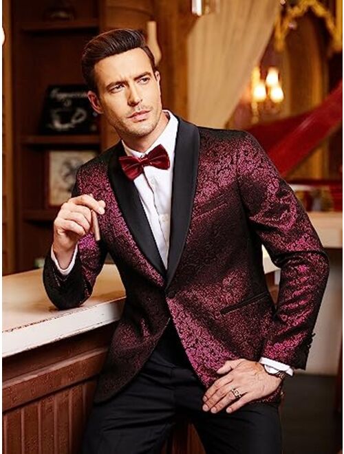 COOFANDY Men's Floral Suit Jacket One Button Stylish Jacquard Dinner Jacket Tuxedo Blazer for Wedding, Party, Prom