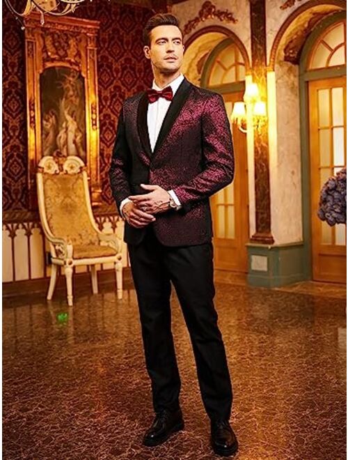 COOFANDY Men's Floral Suit Jacket One Button Stylish Jacquard Dinner Jacket Tuxedo Blazer for Wedding, Party, Prom