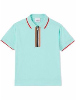 Kids Icon stripe zip-front polo shirt
