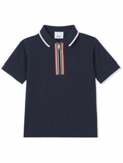 Kids Icon Stripe zip-front polo shirt
