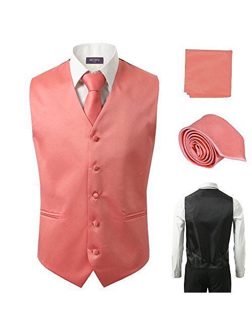 Sugo 3 Pcs Vest + Tie + Hankie Peach Fashion Men's Formal Dress Suit Waistcoat