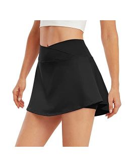 ED3SIZE Women's Crossover Tennis Skirts with Pockets High Waisted Athletic Golf Skorts Skirts