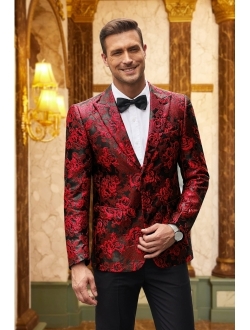 Men's Floral Tuxedo Jacket Rose Embroidered Suit Jacket Wedding Prom Dinner Party Blazer