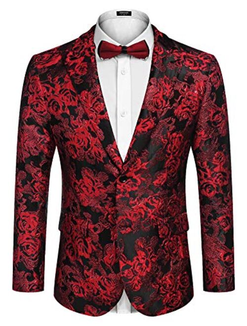 COOFANDY Men's Floral Tuxedo Jacket Rose Embroidered Suit Jacket Wedding Prom Dinner Party Blazer