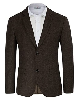 Mens Wool Blend Blazer Jacket Houndstooth Suit Blazer Notch Lapel 2 Button