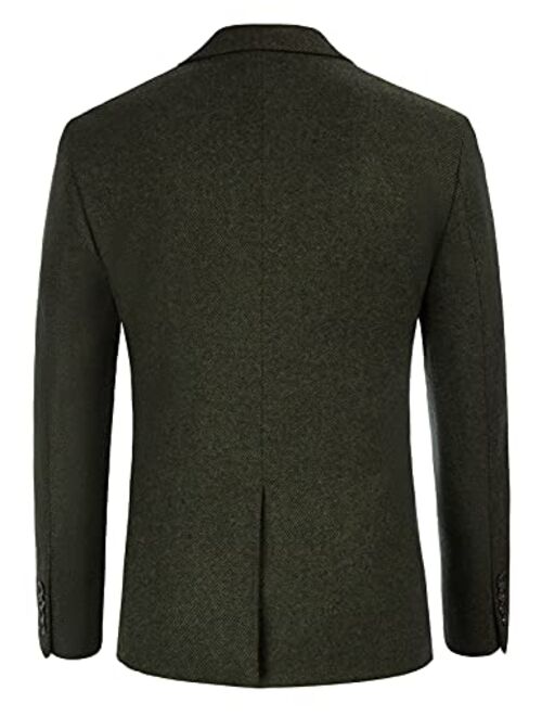 PJ PAUL JONES Mens Wool Blend Blazer Jacket Houndstooth Suit Blazer Notch Lapel 2 Button