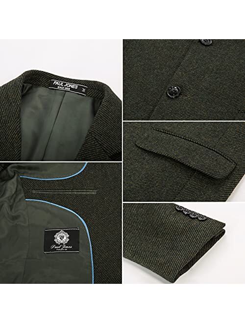 PJ PAUL JONES Mens Wool Blend Blazer Jacket Houndstooth Suit Blazer Notch Lapel 2 Button