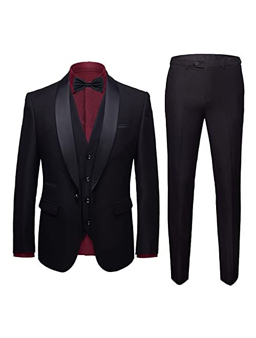 Unknown MY'S Mens 3-Piece Suit Shawl Lapel One Button Tuxedo Slim Fit Premium Dinner Jacket Vest Pants & Tie Set