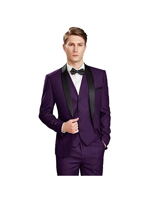 Unknown MY'S Mens 3-Piece Suit Shawl Lapel One Button Tuxedo Slim Fit Premium Dinner Jacket Vest Pants & Tie Set
