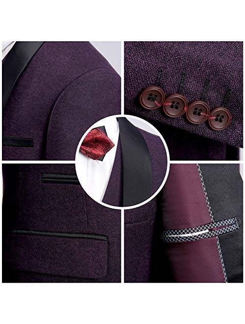 Unknown MY'S Mens 3-Piece Suit Shawl Lapel One Button Tuxedo Slim Fit Premium Dinner Jacket Vest Pants & Tie Set