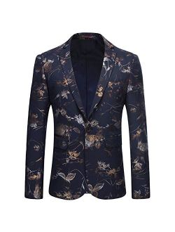 YFFUSHI Mens Dress Floral Suit Slim Fit Single Breasted Stylish Casual Printed Blazer Jacket