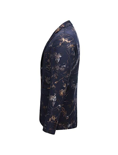 YFFUSHI Mens Dress Floral Suit Slim Fit Single Breasted Stylish Casual Printed Blazer Jacket