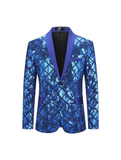 Mens One Button Sequin Dress Suit Jacket Party Festival Tuxedo Sport Coat